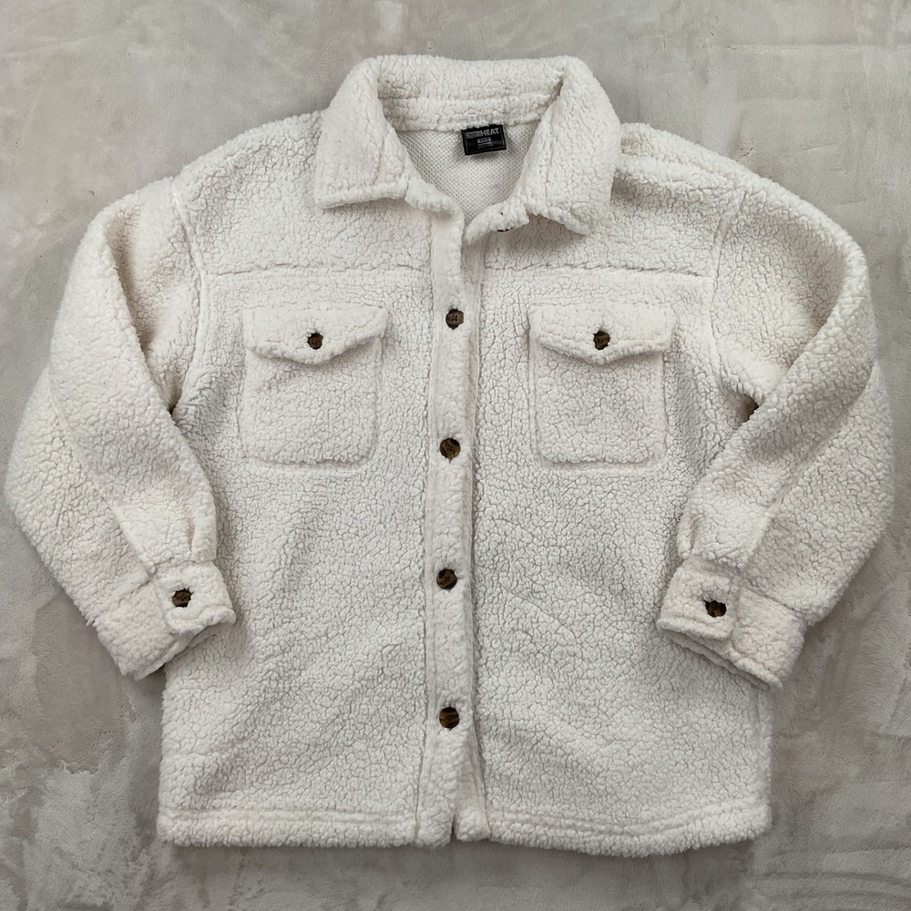 32 Degrees Heat Women Ivory Sherpa Faux Shearling Shacket Shirt Jacket XS/S
